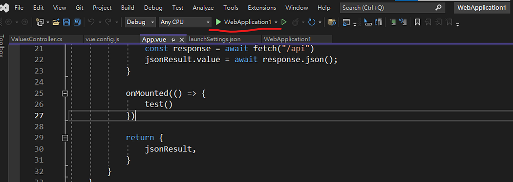 VS2022 DEBUG 按鈕