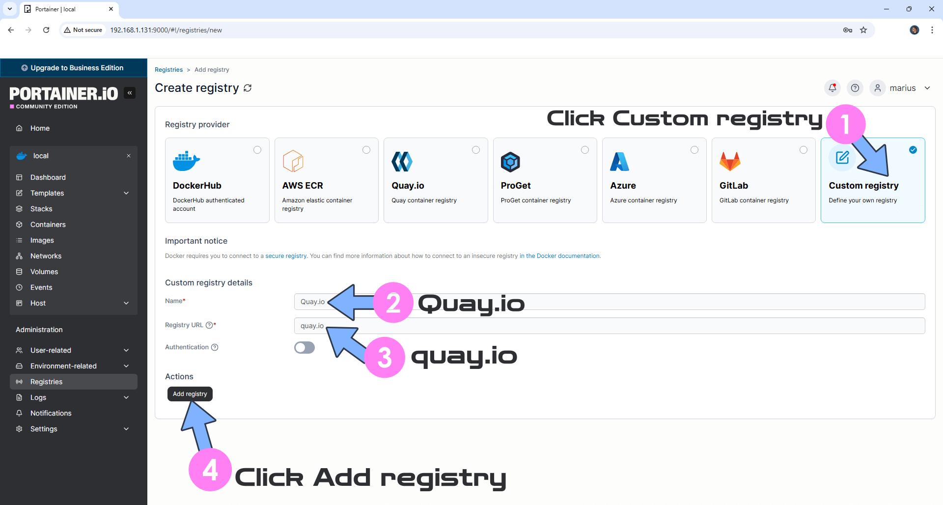 新增 Quay.io registry
