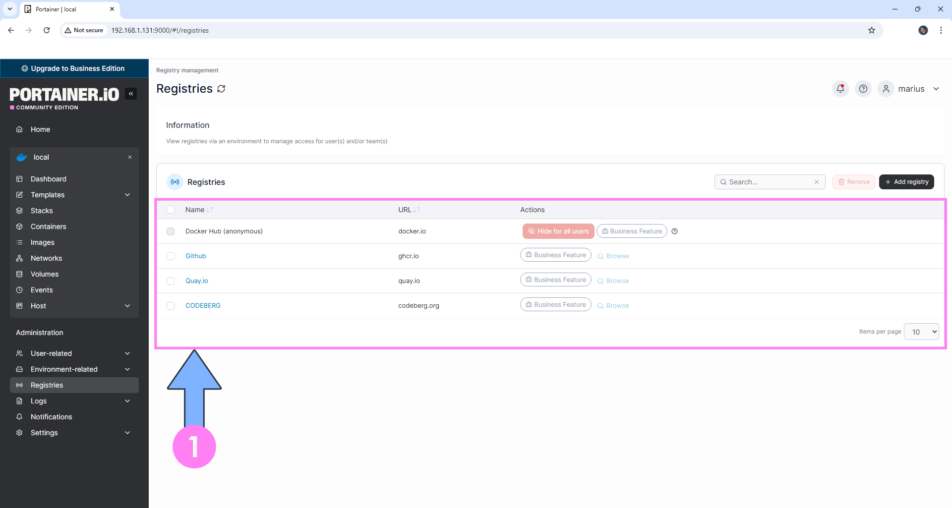 完成後的 Registries 清單