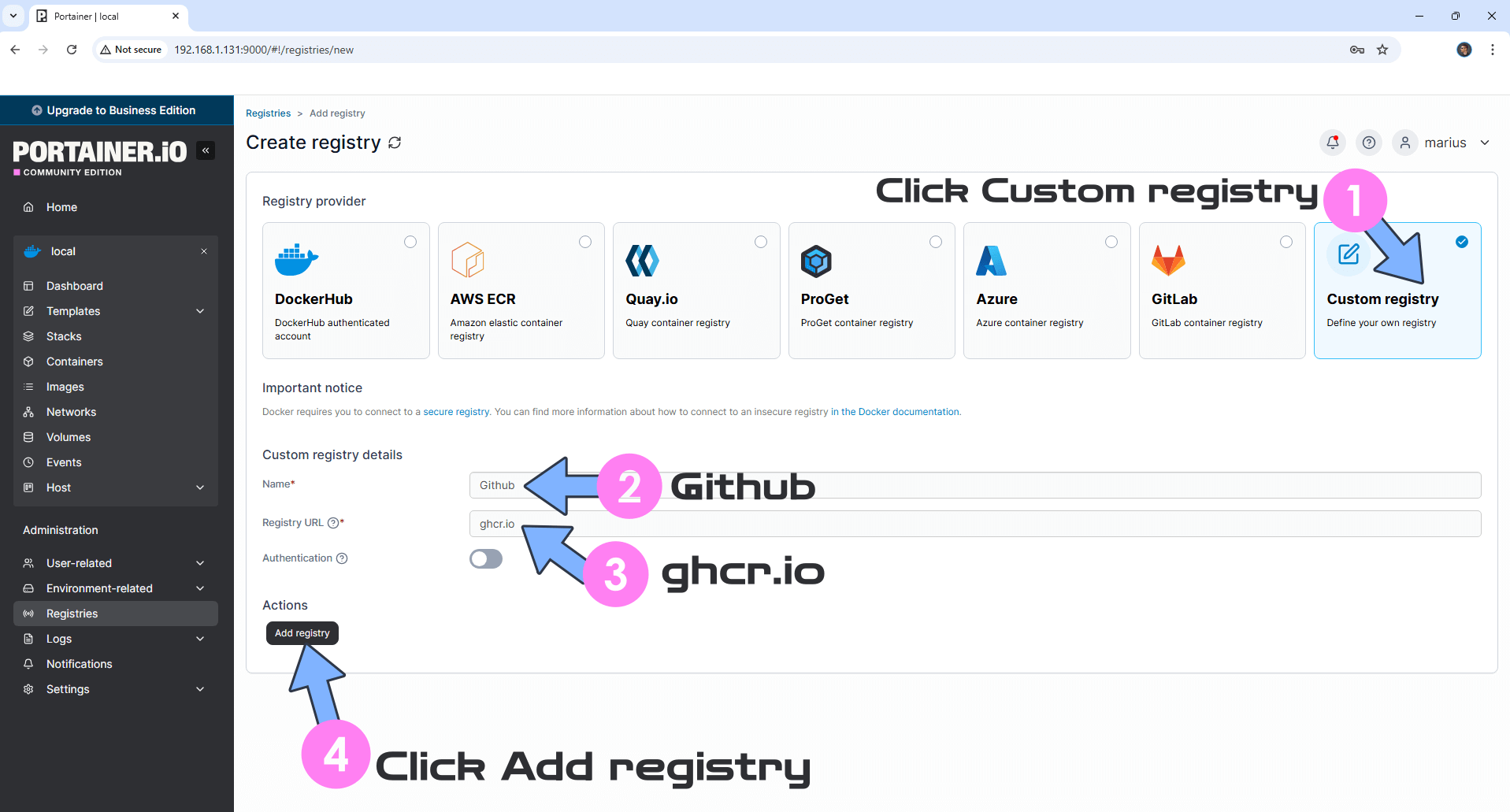 新增 Github registry