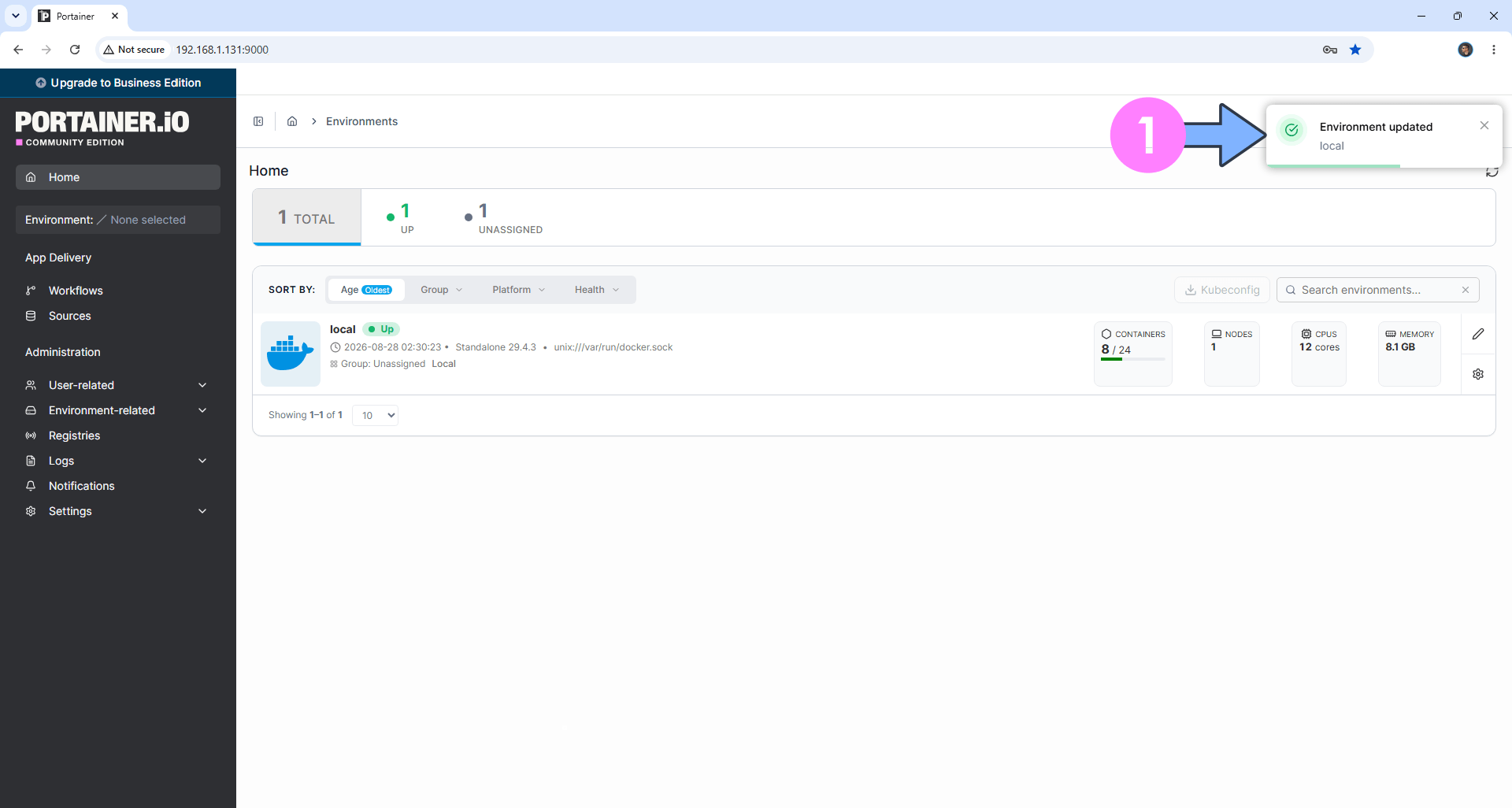Environment updated 訊息