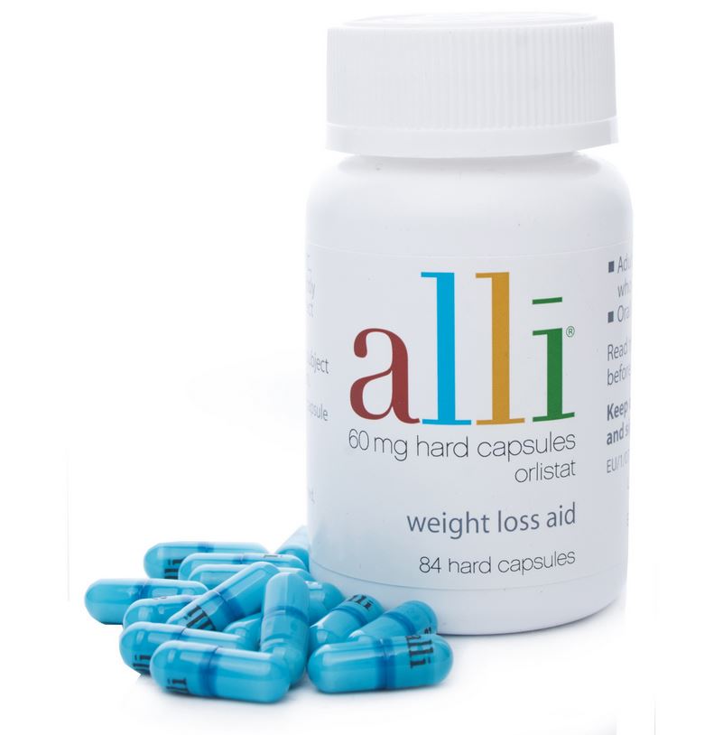 義大利藥房商品頁刊載的 Alli 60 mg 瓶裝及藍色膠囊