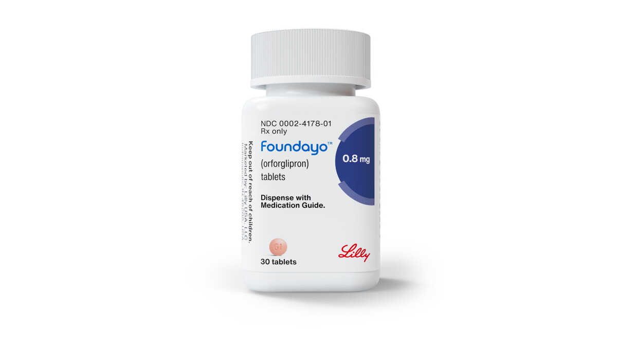 美國 Foundayo 0.8 mg 藥瓶包裝與錠劑