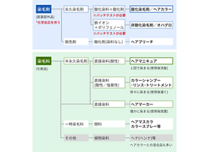 花王原文的染髮產品分類圖,整理氧化染髮、半永久染料與暫時染料等類別