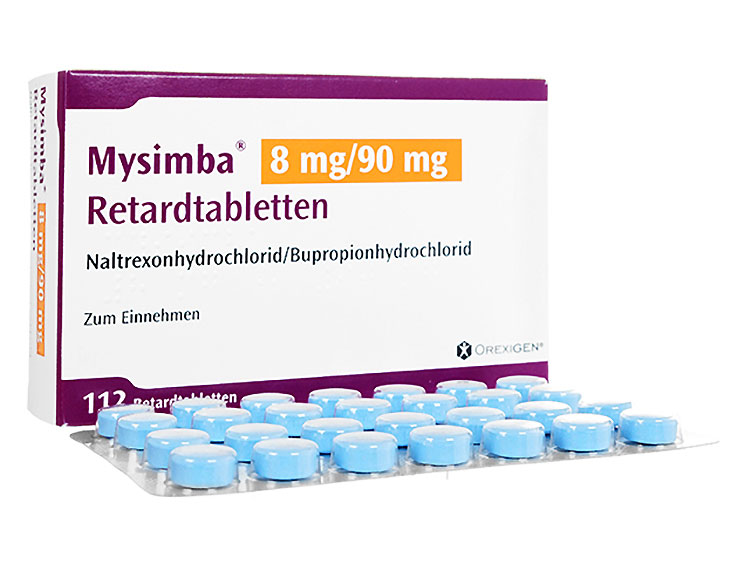 Mysimba 8 mg/90 mg 德文外盒與藍色緩釋錠