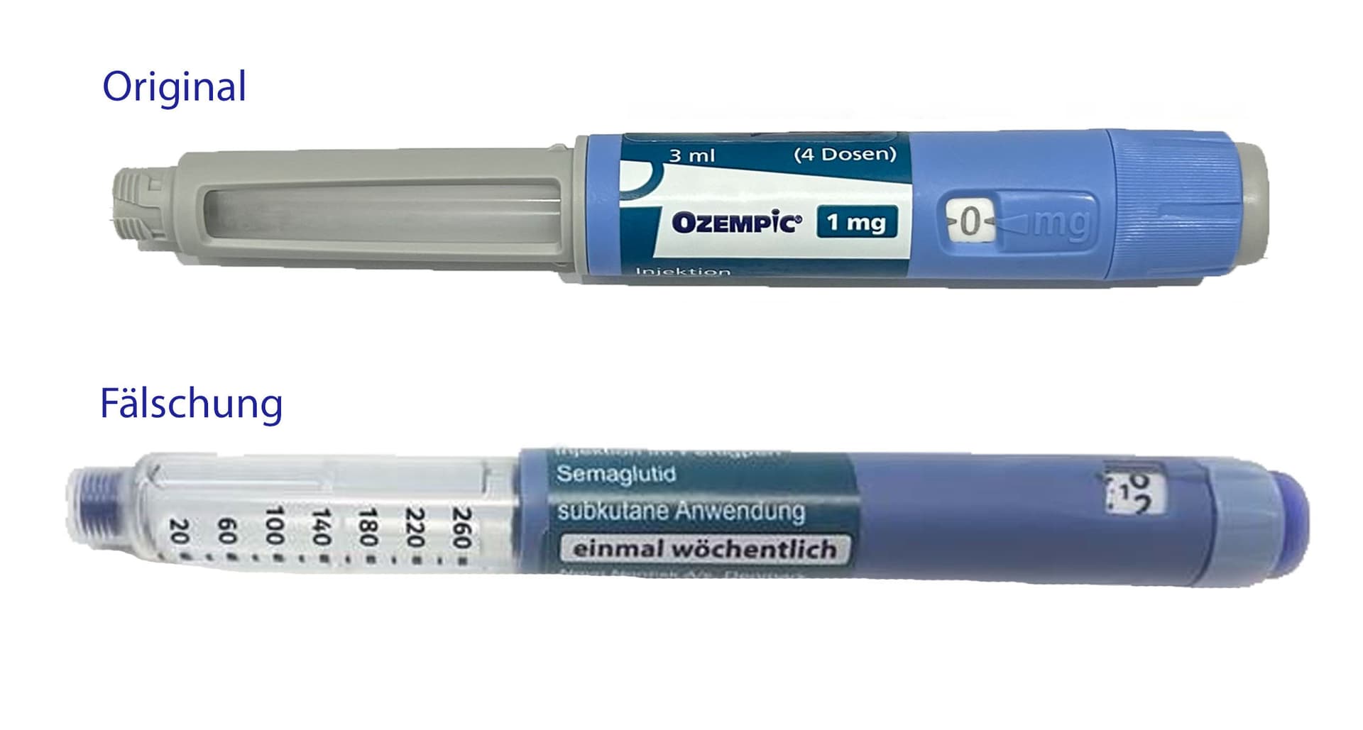 德國 Ozempic 1 mg 原廠筆與仿冒筆官方比較圖