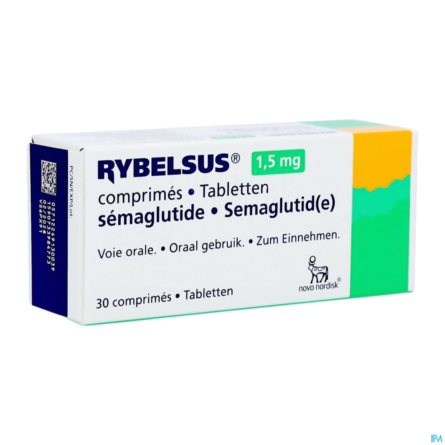比利時藥房頁面列載的 Rybelsus 1.5 mg/30 錠外盒