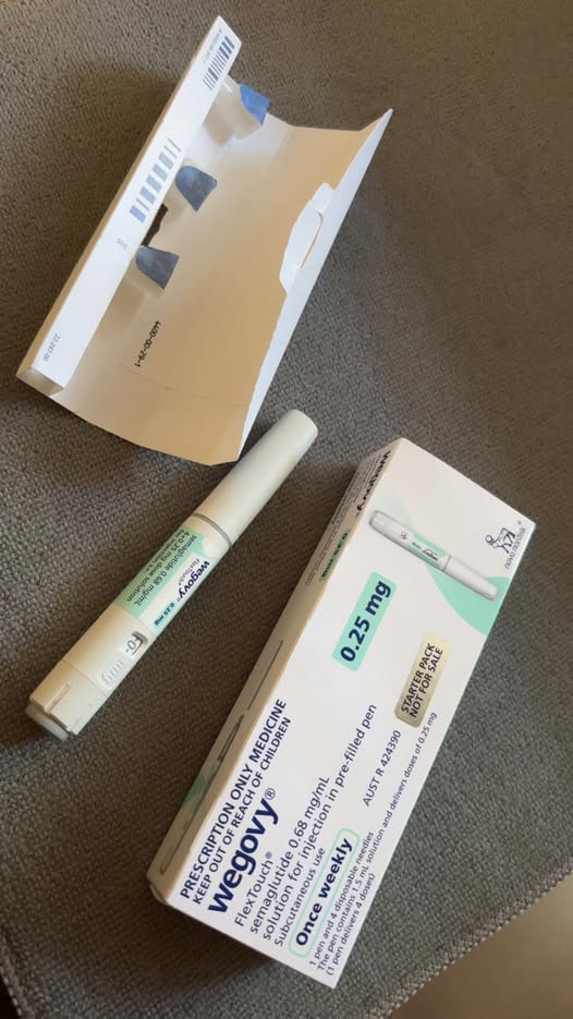 澳洲標示 Wegovy 0.25 mg starter pack 外盒與 FlexTouch 筆身實拍