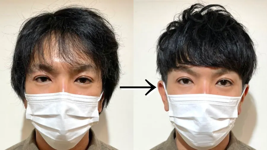 短版蓋頭的剪前剪後正面案例,展示保留瀏海與增加頂部層次的差別