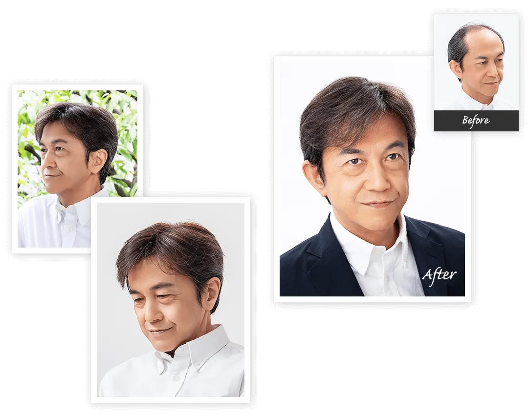 男士假髮造型案例:灰髮短髮輪廓示例,保留原圖的案例拼版