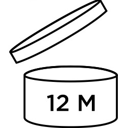 開啟罐子圖示內標示 12M，表示包裝開封後的期限月份