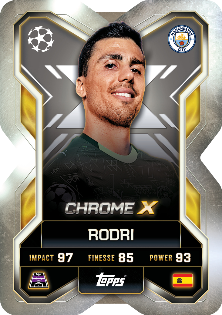 Topps 官方 2025/26 UEFA Match Attax Rodri Chrome X 卡例圖