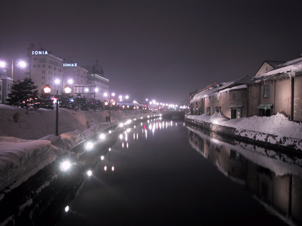 小樽運河的夜間景色