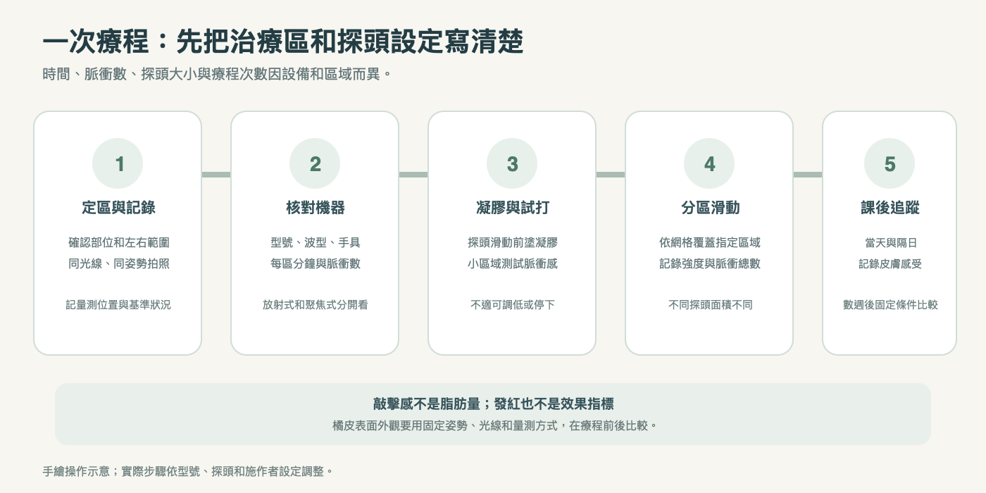 橘皮放射式壓力波療程操作步驟與療後觀察時間線