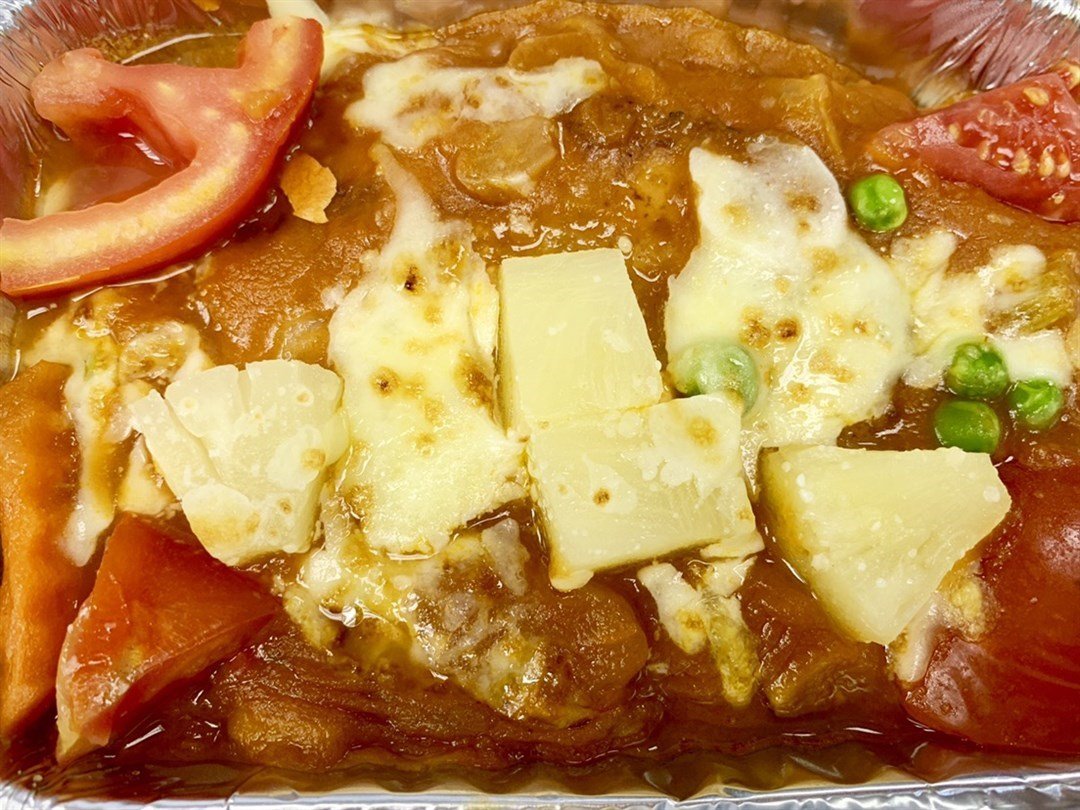 美心MX焗豬扒飯外賣樣本,盛於鋁箔餐盒